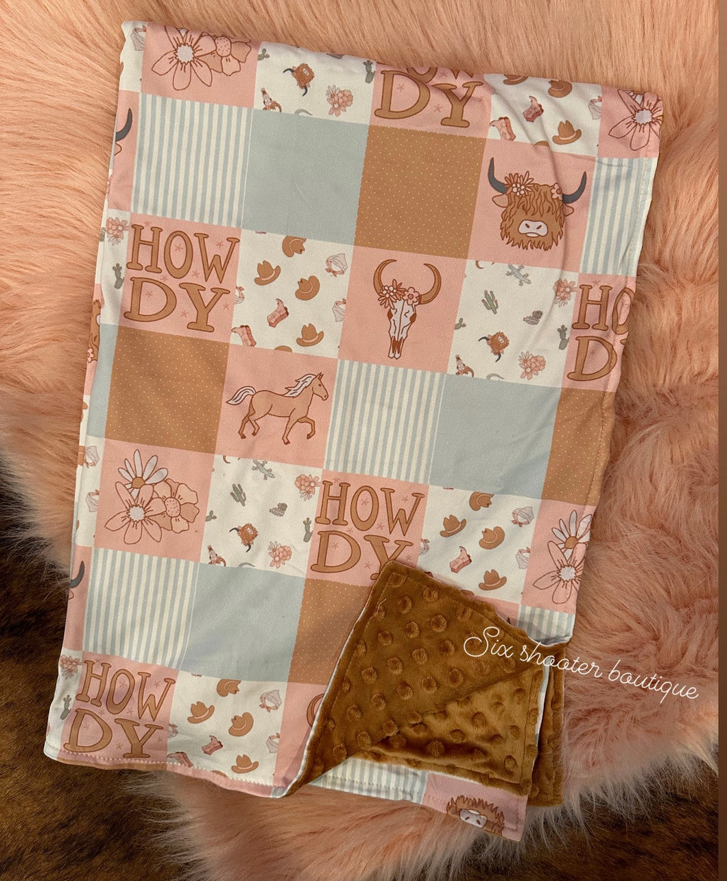 Howdy little cowgirl baby Minky blanket