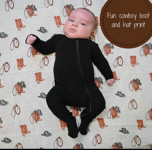 Life is better in boots muslin swaddle blanket