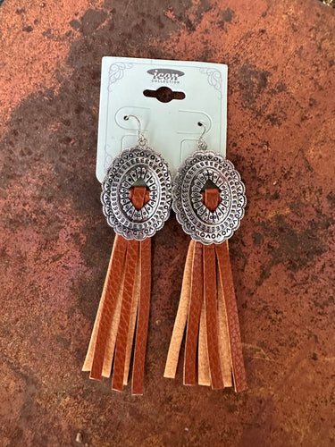Brown fringe concho earrings
