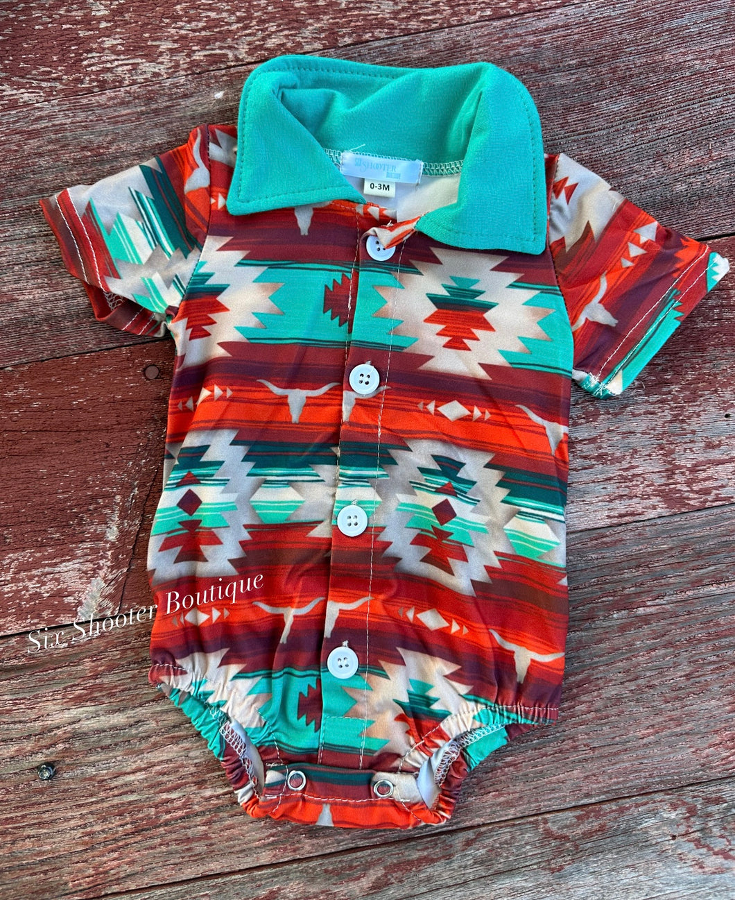 Aztec button up baby romper
