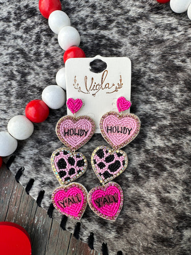 Howdy y’all pink heart earrings (sale)