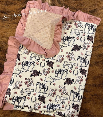Cowgirl life baby Minky blanket