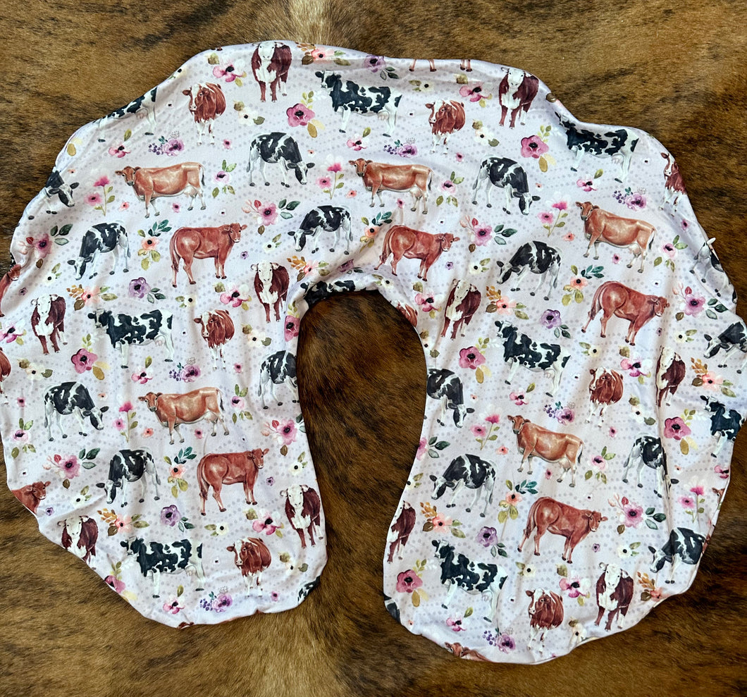 Light purple floral cow baby boppy pillow cover