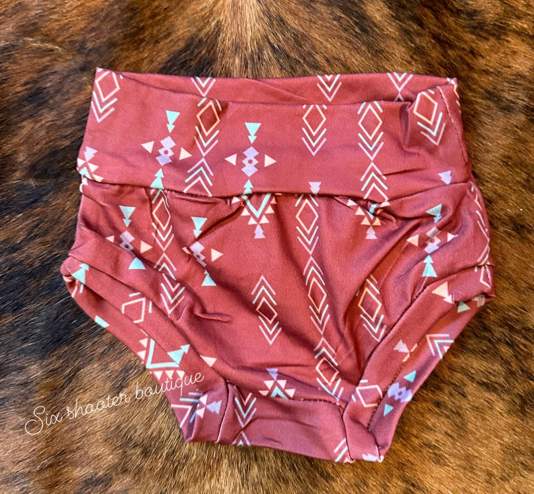 Rust brown Aztec baby bummies