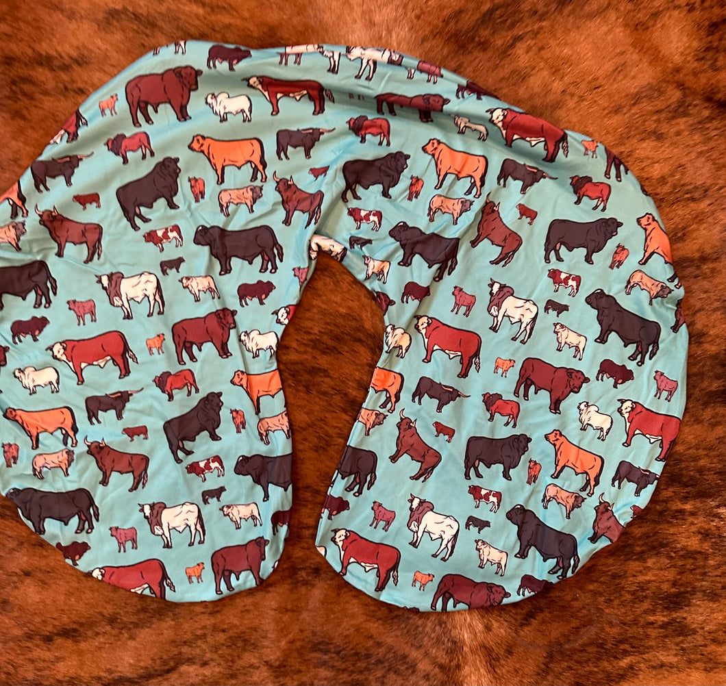 Turquoise cattle baby boppy pillow cover