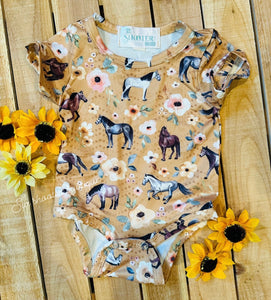 Floral horse baby onesie