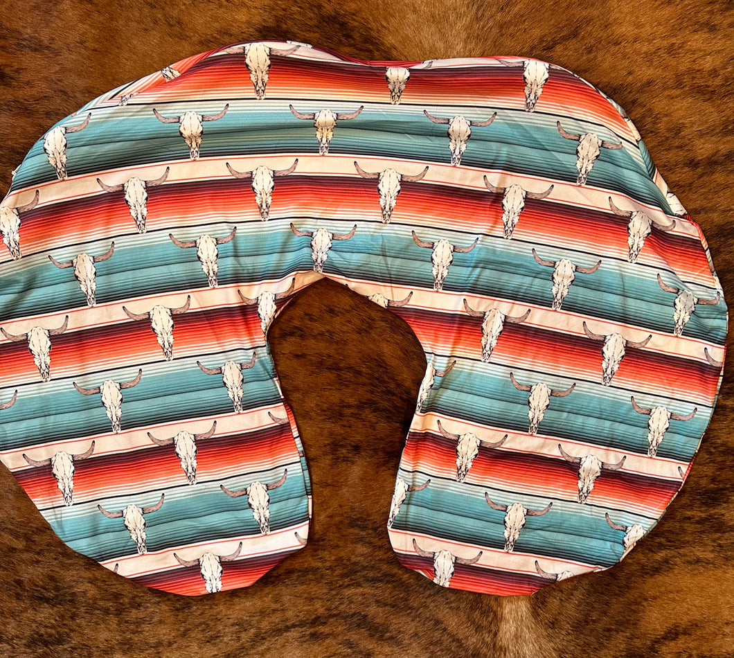 Serape cowskull baby boppy pillow cover