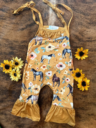 Yellow floral horse baby romper(sale)