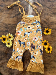 Yellow floral horse baby romper
