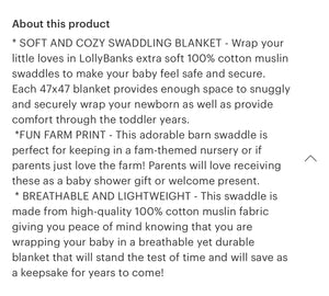 Farm baby muslin swaddle blanket