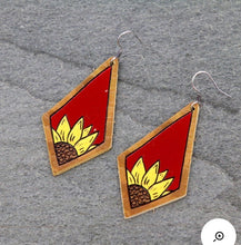 Load image into Gallery viewer, Red leather sunflower earrings