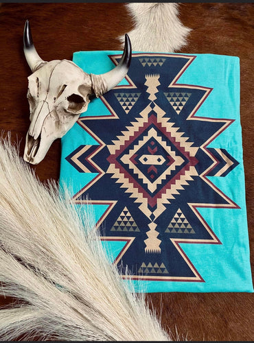 Turquoise boho Aztec tee