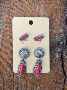 Red and silver earring set