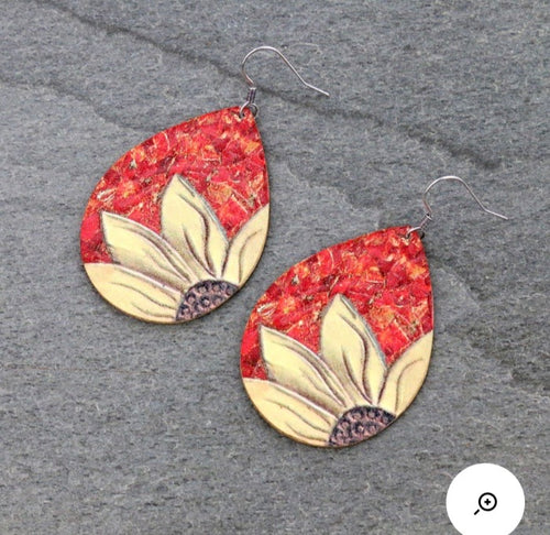 Red sunflower earrings