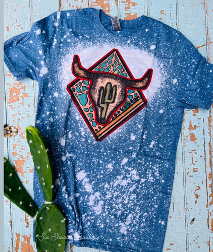 Blue cowskull cactus tee