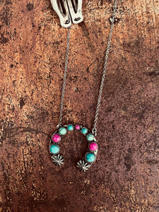 Simple pink and turquoise squash necklace