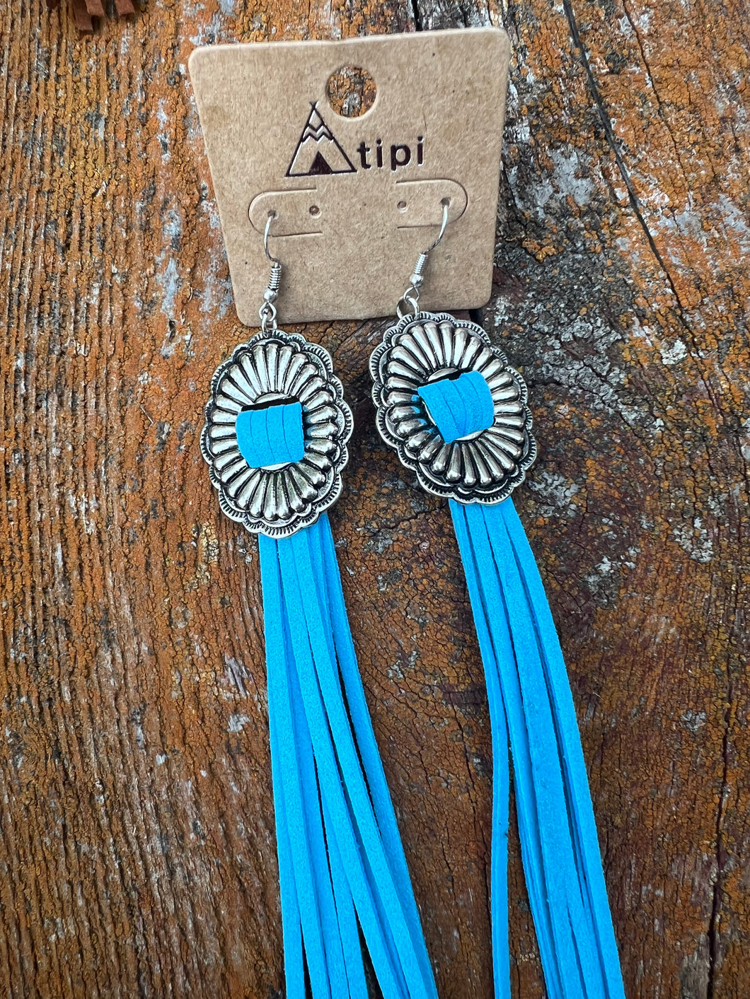 Turquoise fringe concho earrings