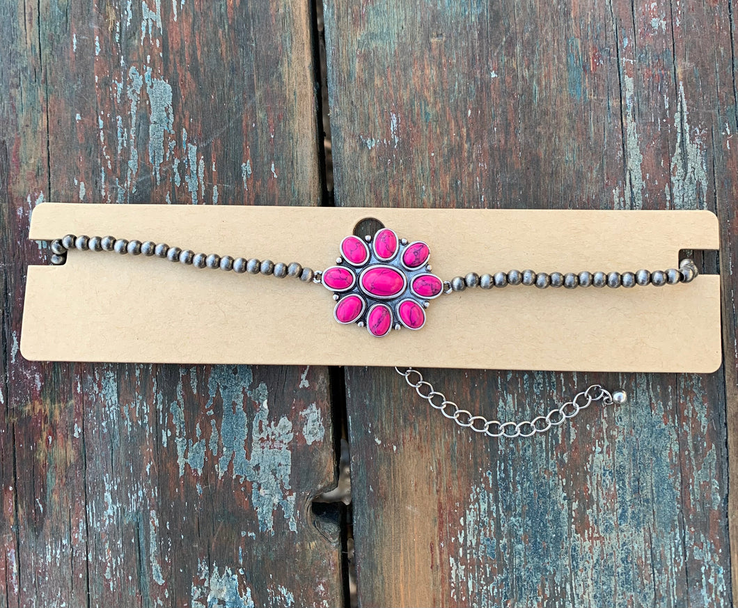 Pink cluster choker necklace