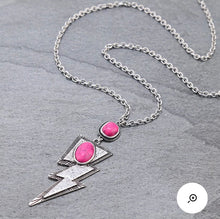 Load image into Gallery viewer, Pink and silver long bolt necklace