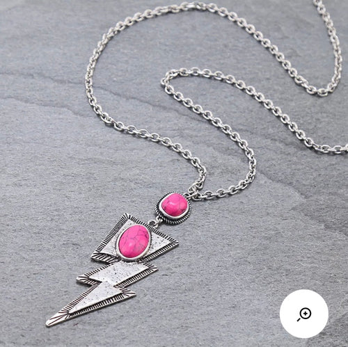 Pink and silver long bolt necklace