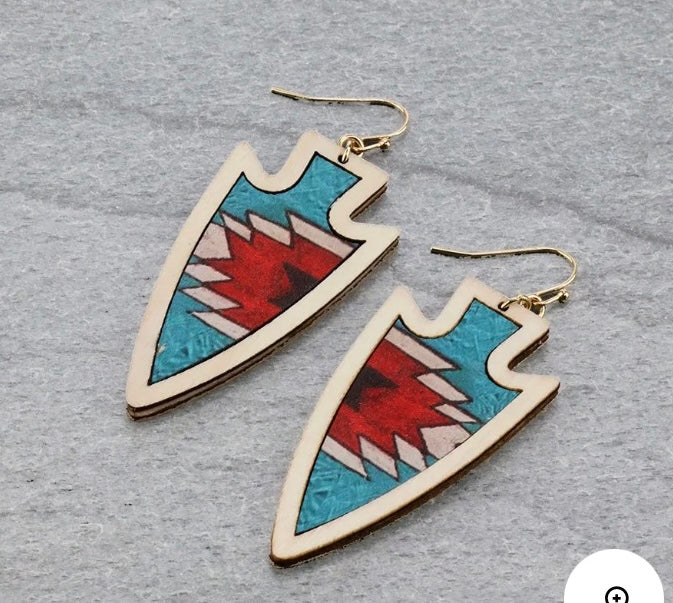 Turquoise and red Aztec arrowhead earrings
