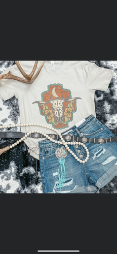 Moonlight floral bull skull tee (sale)