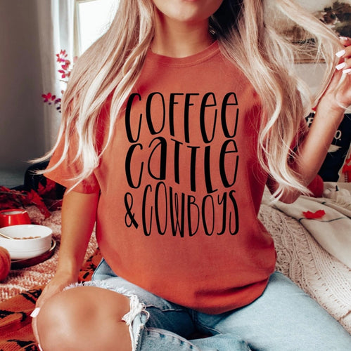 Coffee cattle & cowboys tee