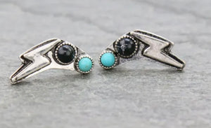 Black and turquoise bolt  ear crawl earrings