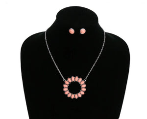 Pink oval cluster necklace