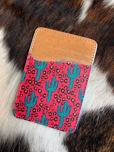 Pink cactus phone card holder