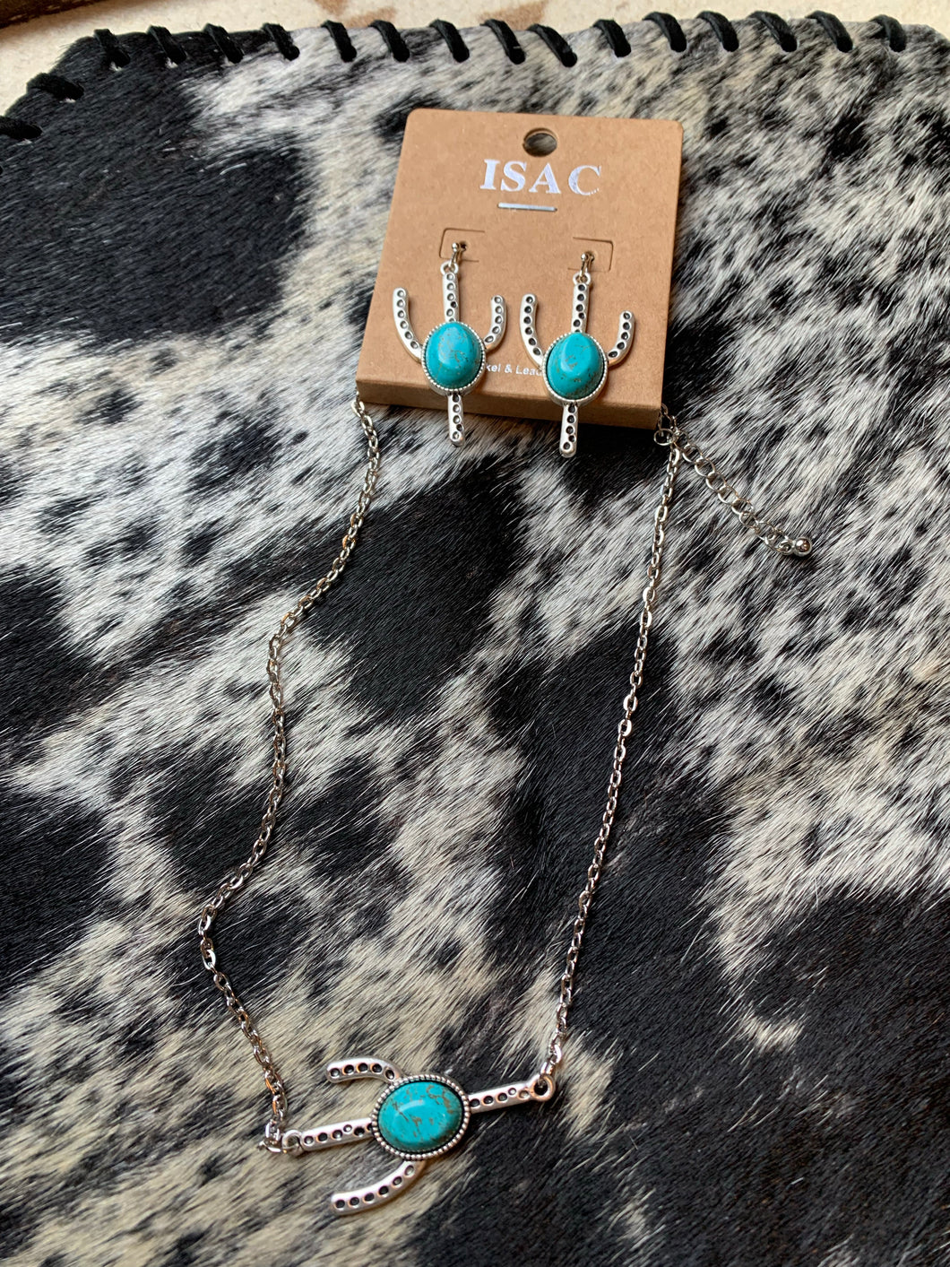 Natural turquoise cactus necklace set