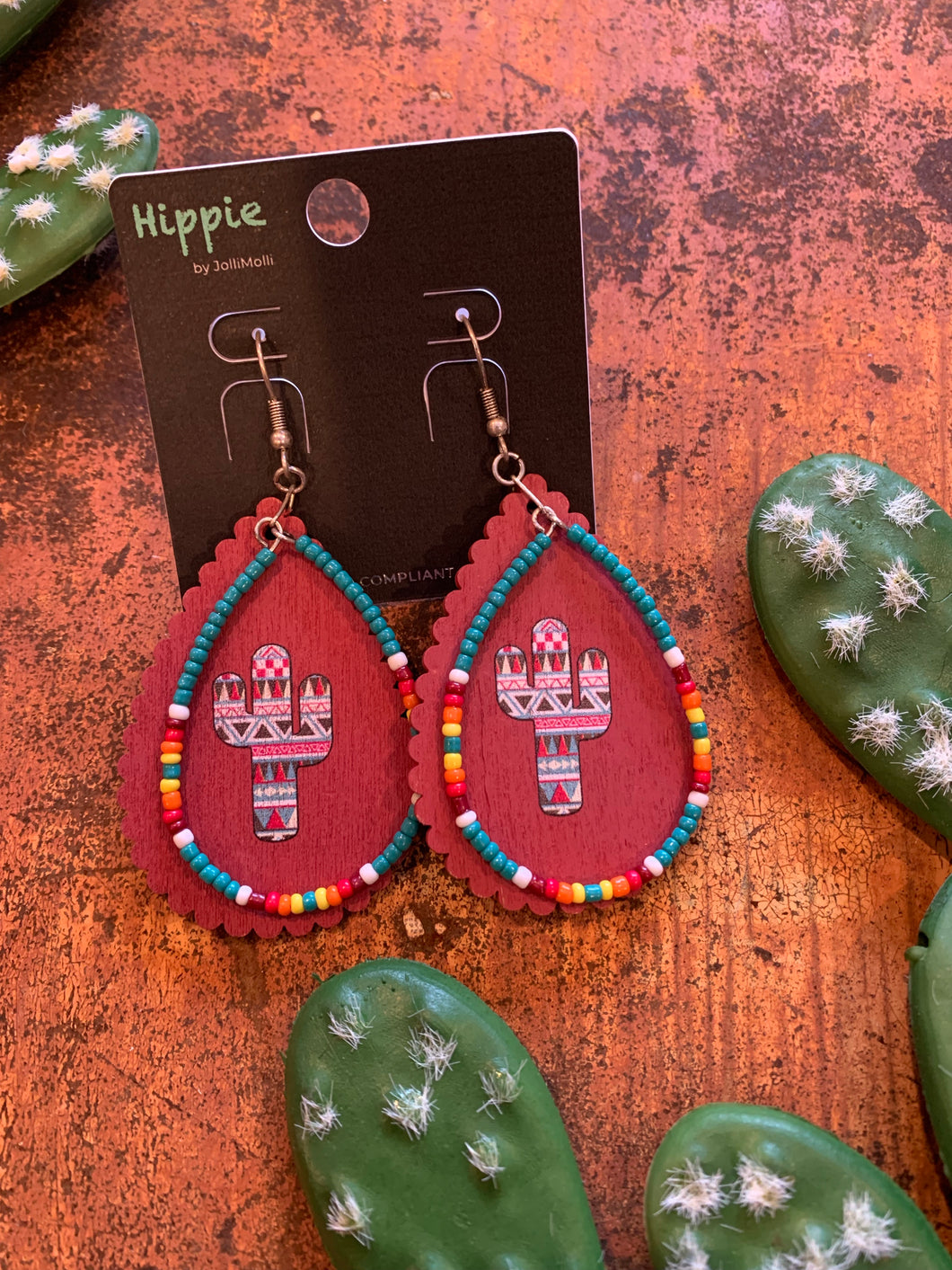 Red cactus Aztec earrings