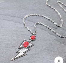 Load image into Gallery viewer, Red and silver long bolt necklace