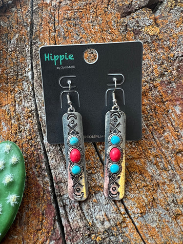 Red and turquoise drop earrings
