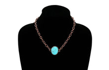 Load image into Gallery viewer, Bronze and turquoise oval pendant necklace