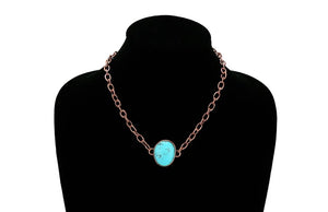 Bronze and turquoise oval pendant necklace