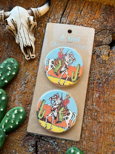 Classic cowboy ceramic car coasters