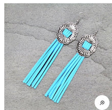 Load image into Gallery viewer, Turquoise fringe concho earrings