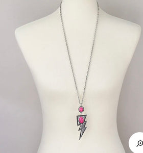 Pink and silver long bolt necklace