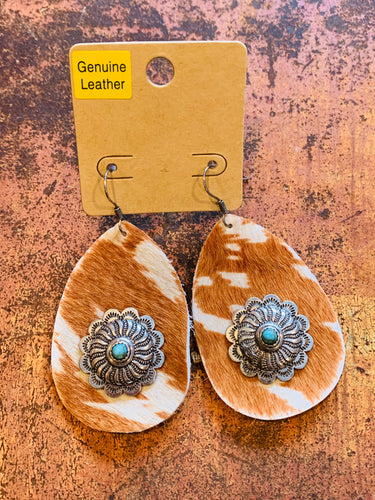 Hair on hide concho earrings