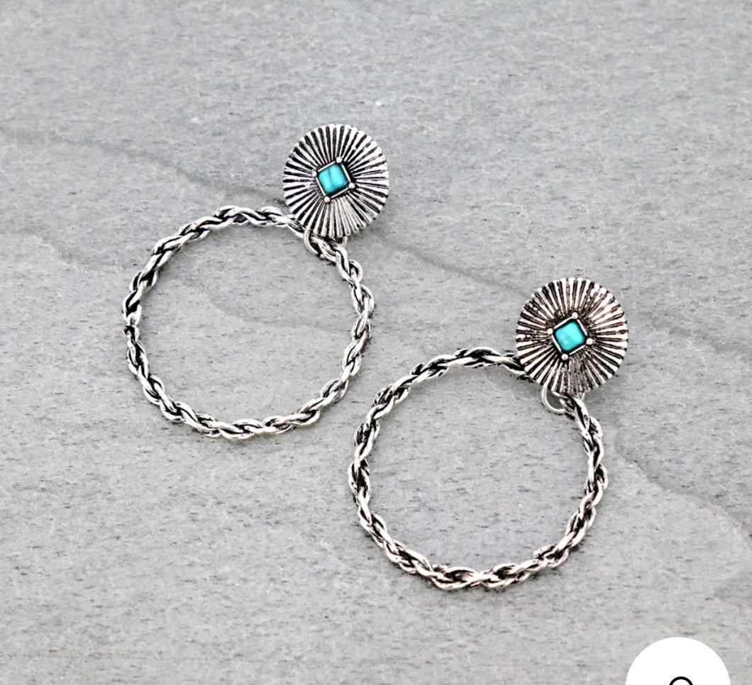 Turquoise and silver boho earrings