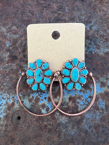 Bronze and turquoise cluster boho earrings