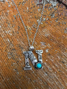 Silver and turquoise initial N necklace