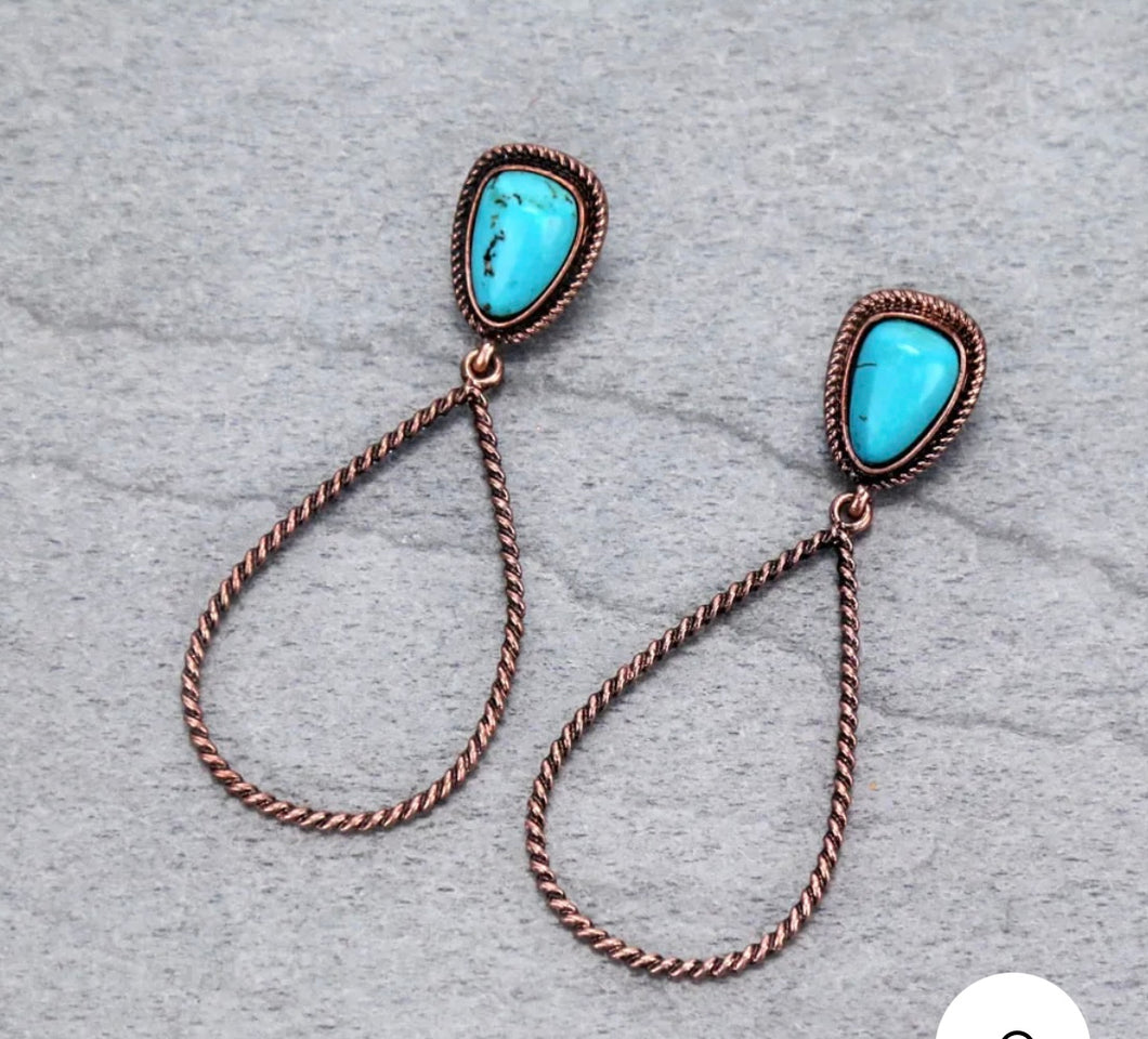 Turquoise and bronze drop earrings
