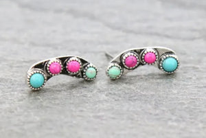 Pink and turquoise ear crawl earrings