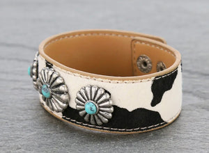 Black and white cowhide style concho bracelet