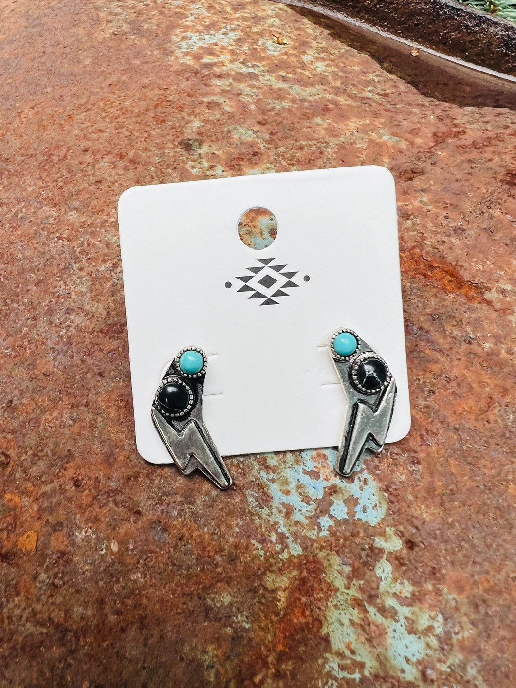 Black and turquoise bolt  ear crawl earrings