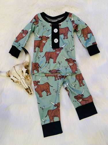 Kids green highlander cow pjs (sale)