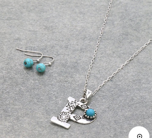 Silver and turquoise P initial necklace