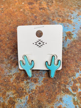 Load image into Gallery viewer, Turquoise cactus post earrings